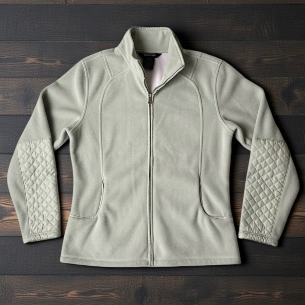 Barrage Collection Women's Fleece Jacket Quilted Arms Zip Up Light Green Size M